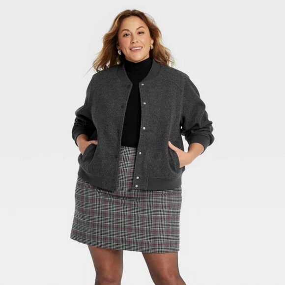 Women's Bomber Jacket - Ava & Viv Black Dark Gray 2X - Picture 1 of 3